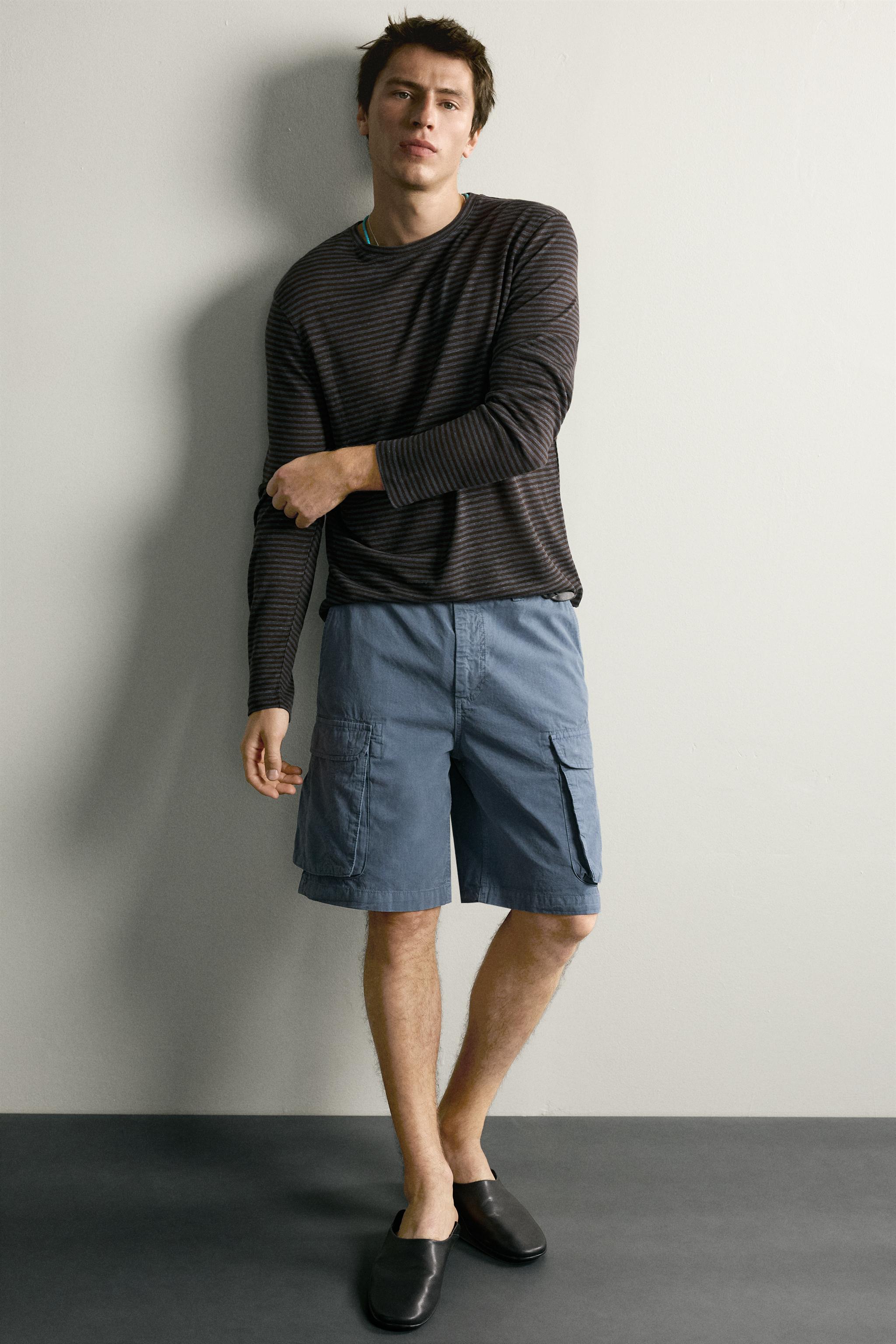 HEMP AND VISCOSE STRIPED JACQUARD T-SHIRT